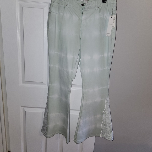 Light Green Denim  Flared Jeans - Picture 1 of 5